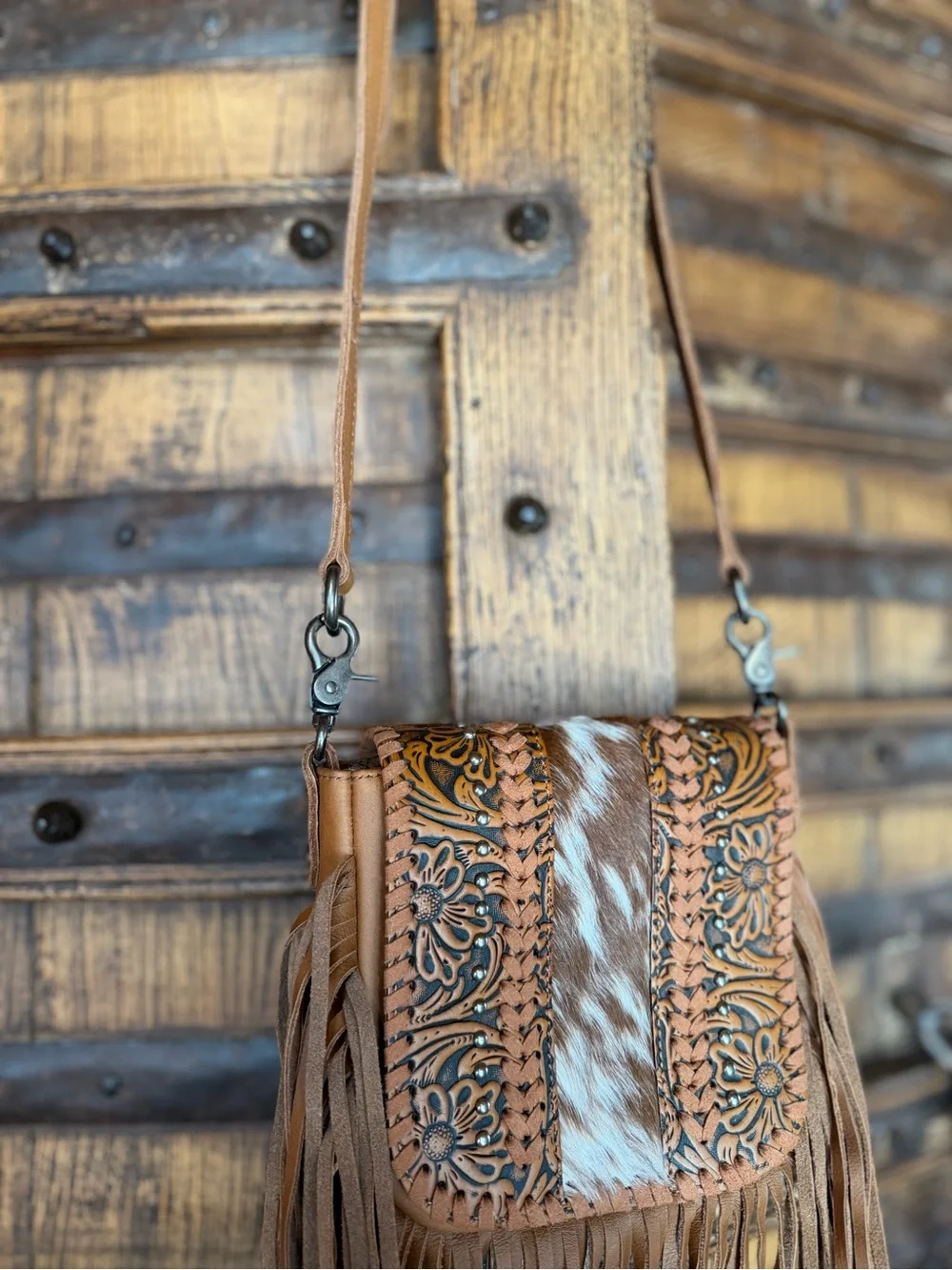 Montana West Fringe and Cowhide Crossbody Bag